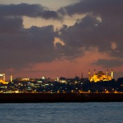 Istanbul View of Sultanahmet, Istanbul's historical district, from a ferry crossing the Boshphorus. Istanbul is the only city in the world that resides in two continents - Asia and Europe. Photo Credit: Kat Russell / Daily Sundial
