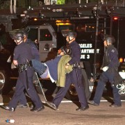An Occupy Los Angeles Protestor was arrested and carried out of Solidarity Park. An estimated 300 protestors were arrested during the eviction of the OccupyLA encampment. Photo Credit: Kat Russell / Daily Sundial