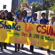 walkoutscholars CSUN Shout Out Scholars lead a walk out march through campus, raising awareness of school issues. Protesters yelled, "CSUN shake up, CSUN walk out" as they marched, trying to get more students to participate in their demonstration. Photo Credit: Julian Reyes / Daily Sundial