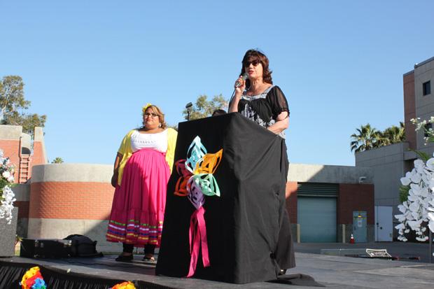 Chicana/o studies department chair Mary Pardo opens up the Aztlan Graduation Ceremony for the Spring 2013 which was held on May 18 on the side of the Chicano House on campus. Featured keynote speaker was Dr. Christina Ayala-Alcantar of the Chicana/o studies department. Photo credit by Luis Rivas/Opinions Editor