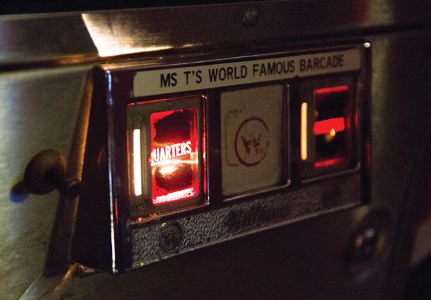 Before the bar was known as Blipsy Barcade, it was known as Ms. T's World Famous Barcade. A placard on the pinball machine Stellar Wars is remnant of the old establishment. 