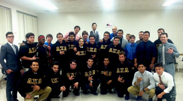 Lambda Chi Alpha celebrates after their fundraiser where they were able to donate money to the Northridge Fosters Children Resource Center. Photo courtesy of Luis Canton