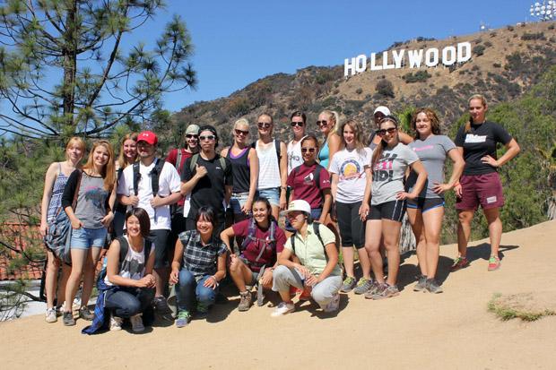 Students and guides stopped for photo of the whole group in front of the Hollywood sign. Ana Rodriguez / Daily Sundial