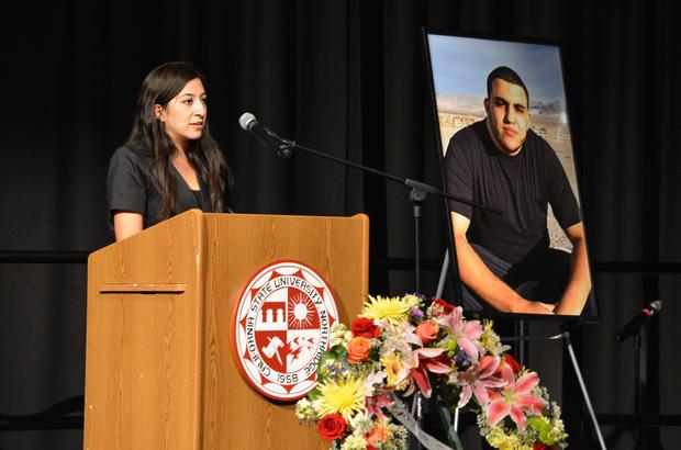 Nicole Karaan, president of the CSUN Lebanese Student Association, spoke fondly of Ahmed Michael Jabali at his memorial service on Monday. Photo credit: John Saringo-Rodriguez / Daily Sundial