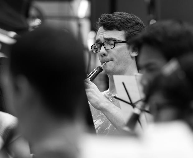 Kennedy rehearses with the CSUN wind ensemble on Sept. 26 in Cypress Hall. Photo credit: Trevor Stamp / Daily Sundial