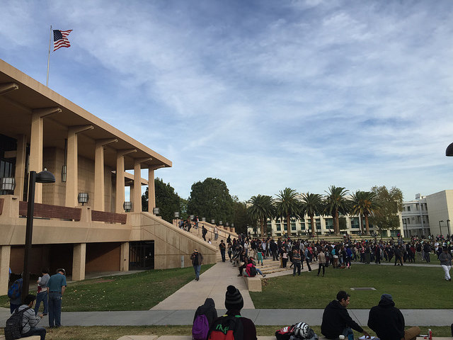 The Oviatt Library was evacuated briefly Monday afternoon following a fire alarm. Students returned shotly after it was determined the building was clear. David Hawkins / The Sundial