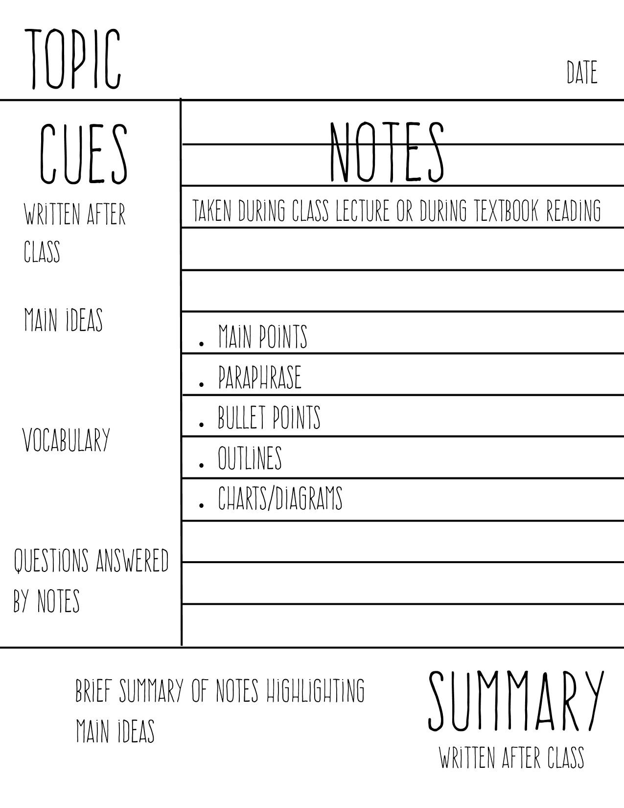 Cornell Style Notes Template Pdf PDF Template