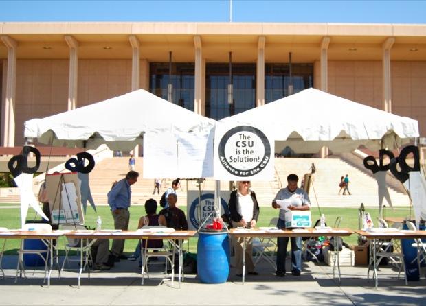 Tables for Vent at the Tent, where the students are given the chance to write down their complaints or record them on video, are set up in from of the Oviatt Library Aug 24, 2009.