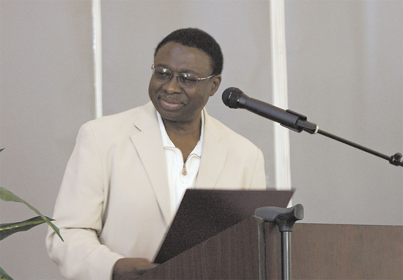 Pan African Studies (PAS) Chair Dr. Tom Spencer-Walters gives a speech during the opening ceremony of the PAS department's 40th anniversary celebration in the Grand Salon Saturday. Photo Credit: Alan Fassonaki / Staff Photographer