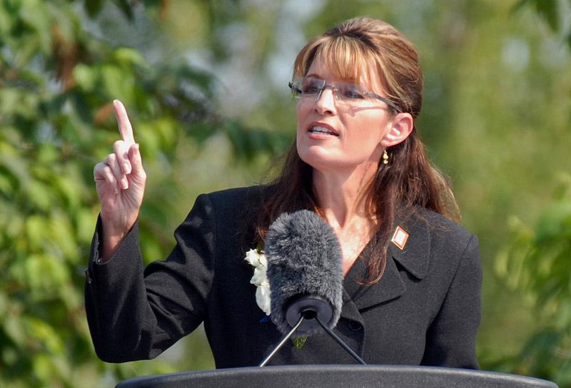 Alaska Gov. Sarah Palin gives her resignation speech during a ceremony at Pioneer Park in Fairbanks, Alaska, on Sunday, July 26, 2009. (Bill Roth/Anchorage Daily News/MCT)