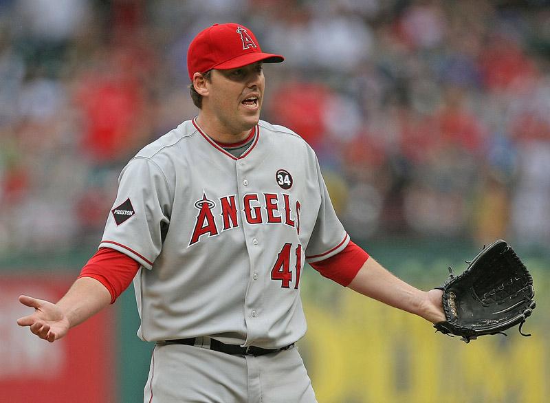 Los Angeles Angels starting pitcher John Lackey is ejected from a MLB game against the Texas Rangers after arguing with home plate umpire Bob Davidson in the first inning on Saturday, May 16, 2009 in Arlington, Texas. (Ron Jenkins/Fort Worth Star-Telegram/MCT)