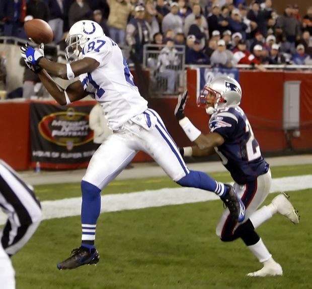 Indianapolis Colts wide receiver Reggie Wayne (87) hauls a toughdown pass against the New England Patriots late in the first half at Gillette Stadium in Foxboro, Massachusetts, Monday, November 7, 2005. Photo Credit: MATT DETRICH/INDIANAPOLIS STAR