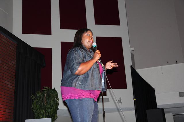 Comedian and actress Loni Love talked about food, success and love during her standup routine at the University Student Unions Got Jokes comedy show in the Northridge Center Friday night. Photo courtesy of Kevin Lizarraga