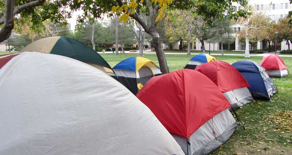 Empty tents line the grass at occupy CSUN while participating students hold a meeting with the administration Friday afternoon. Photo Credit: Katie Grayot / Daily Sundial