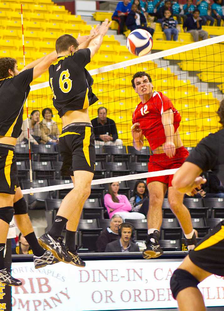Opposite Julius Höefer (12), who had seven kills against Long Beach State Friday, has been one of the most consistent Matadors during 2012. Photo Credit: Kat Russell / Senior Photographer
