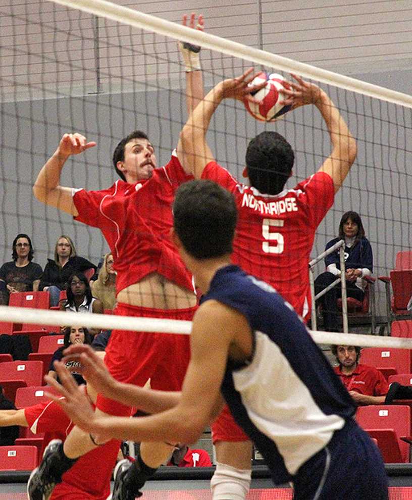A Matador goes for a kill in their game against Cal Baptist on Jan. 27. CSUN was swept in straight sets Wednesday at UC Santa Barbara. Photo Credit: Michael Cheng / Daily Sundial