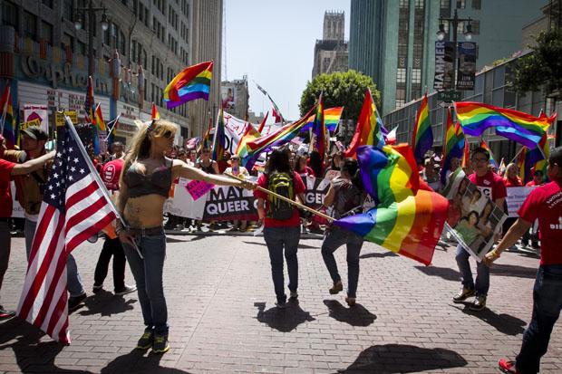 Several LGBTQ organizations participated in the march towards Paseo de la Plaza. Photo credit by Charlie Kaijo / Senior Photographer;