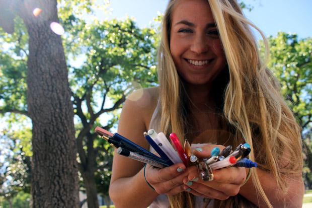 Shelby Sinoway is a Marketing major at CSUN who began a non-profit organization in middle school called "The Power of Pens" and its mission is to give pens to people who need them the most. Photo credit by Jorge Neri/Daily Sundial