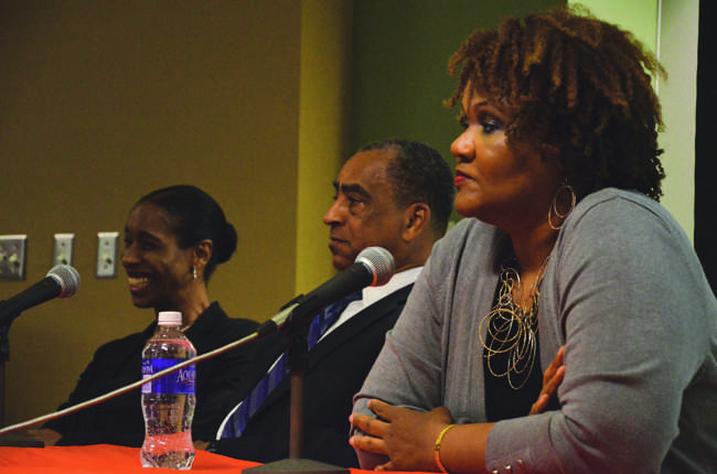 Journalists Ann Simmons, Bob Butler and Darlene Donloe recall their experiences reporting on the life of Nelson Mandela at an event held by the CSUN chapter of the National Association of Black Journalists Photo Credit: Vincent Nguyen/Contributor