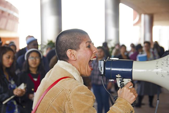 A protest at Cal State LA disrupted the Feb. 4 Academic Senate meeting. Students, faculty and others voiced their concerns about the Senate voting against making sure at least one ethnic studies course is part of the general education requirement. (Photo courtesy of Timmy Truong)