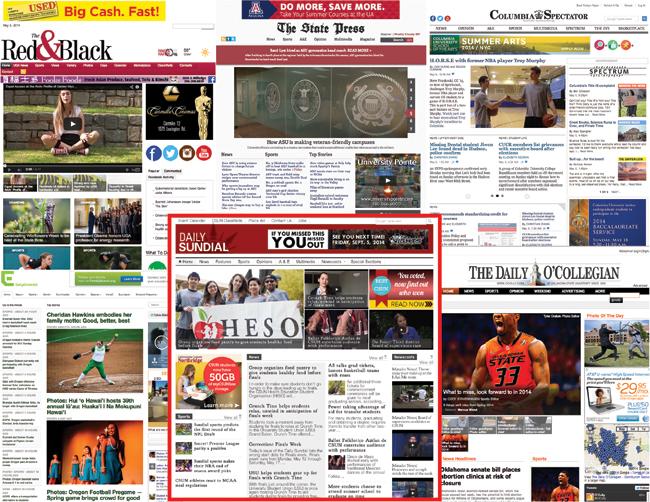 University newspaper websites from several universities that publish weekly or up to three times a week. (Designed by: David J. Hawkins/Photo Editor)