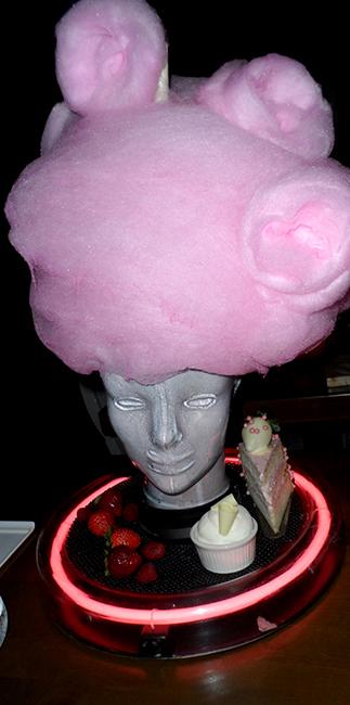 The cotton candy was displayed like hair decorated with strawberry. The desert treat was featured on Marie Antoinette's head display. Photo Credit: Natanya Toomes/The Sundial