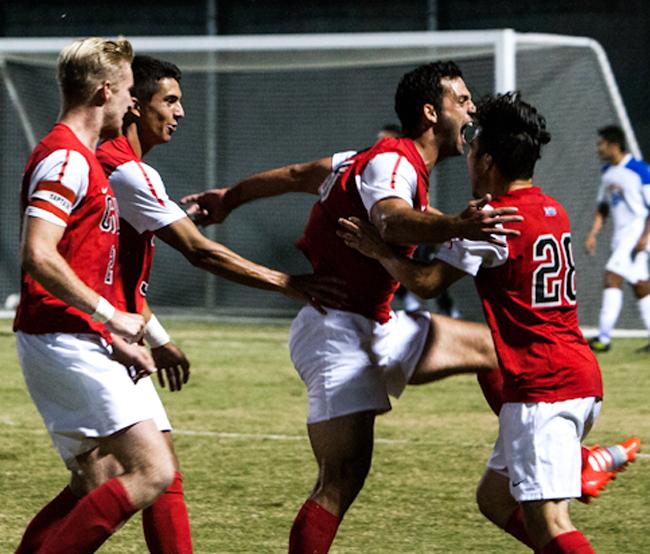 Sagi Levi-Ari scores a goal with assist by David Turcious during 2-1 win against UC Riverside. Their performance against UCR shows they are better than their win and loss record. Photo Credit: Kelly Rosales/Contributor
