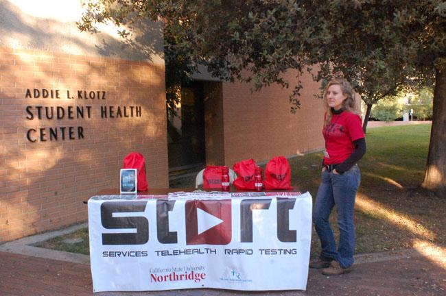 Cynthia Riggall, START recruiter, provides students with information about the program infront of the Klotz center. START offers students at CSUN free HIV testing. Photo Credit: Manny D. Araujo/The Sundial 
