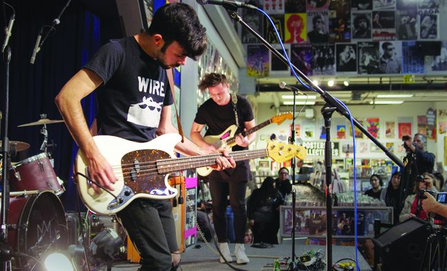 Tennis System performs a live set at Amoeba Music in Hollywood on Jan. 15, 2015. (Matthew Delgado / Sundial Photographer)