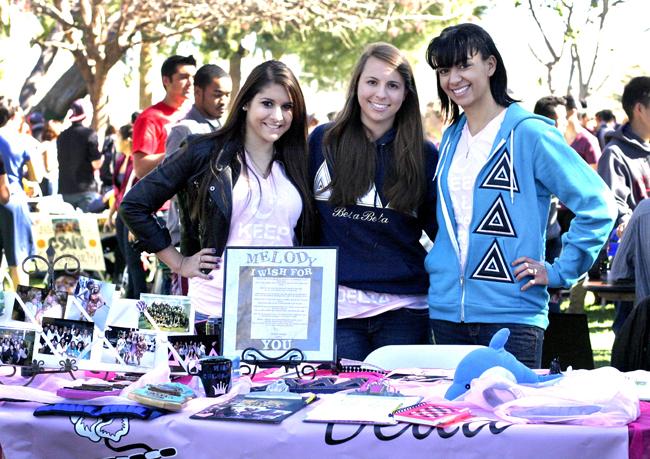 Juliet Wren-Jarvis (junior, political science), Katie Bariog (junior, liberal studies) and Anamarie Jones (senior, management) participated in the Spring 2012 Meet the Clubs Day to promote their sorority Delta Delta Delta. (File photo / The Sundial)