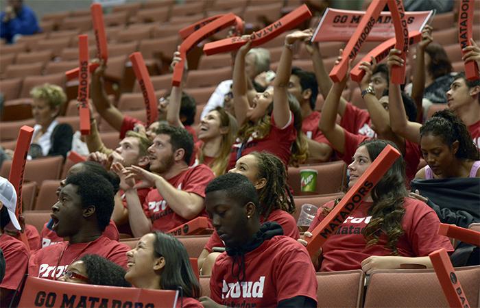 Matador fans enjoy the game as they witness their womens basketball team advance to the finals with a final score of 61-47against  UC Davis in the Big West Semifinals on March 13. (Raul Martinez / Staff Photographer)
