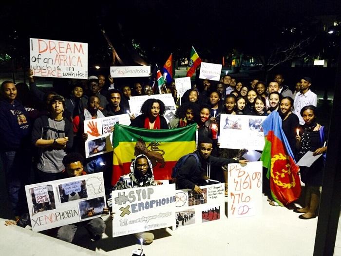 The Habesha Student Union and the African Student Organization collaborated to hold a candlelight vigil in front of the Matador Statue on Wednesday night. Photo credit: Nicolette Hinojos