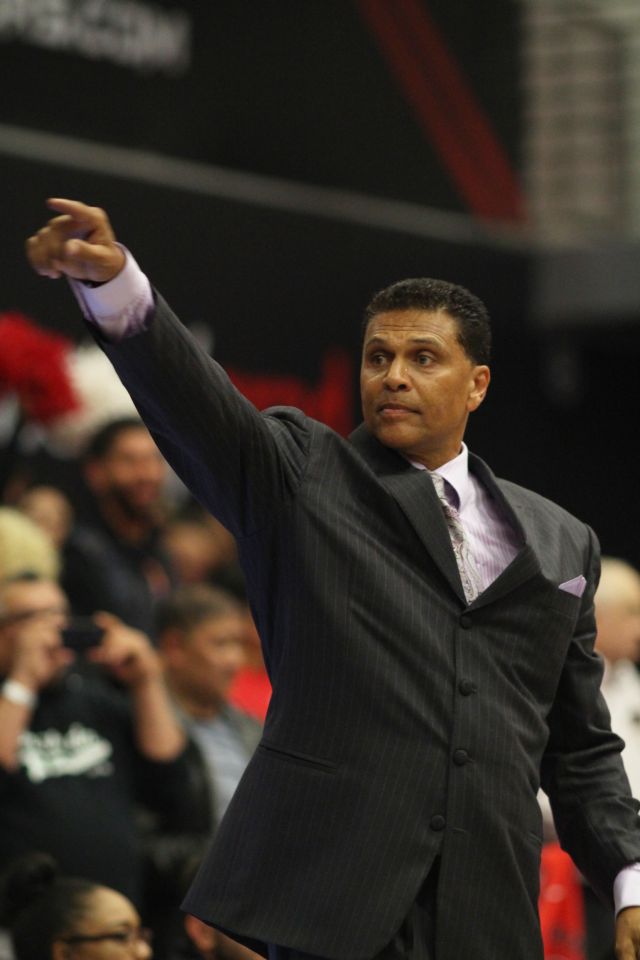 Head Coach Reggie Theus during the Matadors' game against UC Riverside on Feb. 28, 2015. File Photo/Sundial Photo credit: Trevor Stamp