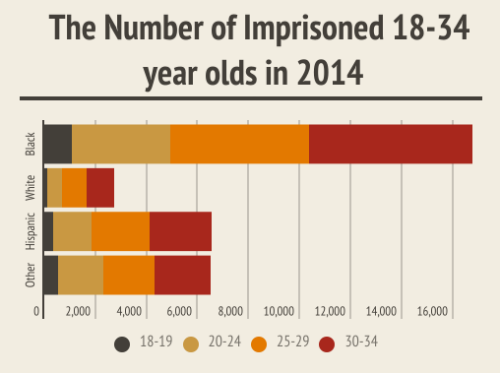 Chart labeled: The Number of Imprisoned 18-34 Year Olds in 2014