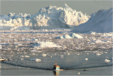 Panoramic photo of melting ice caps,