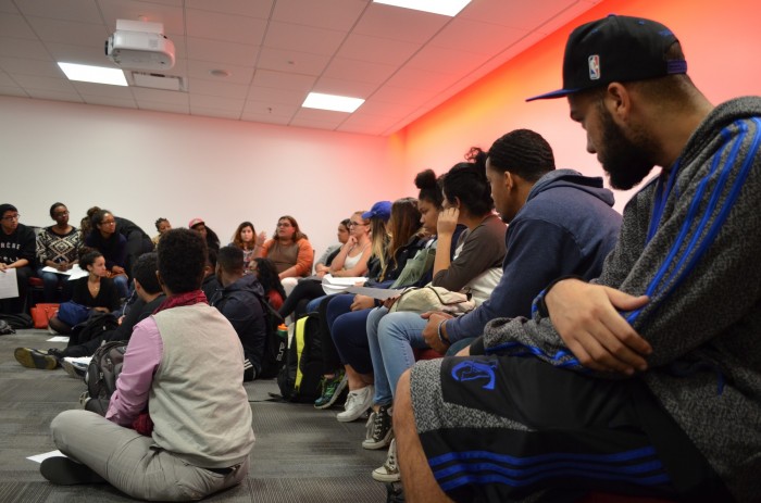 Students discuss their thoughts on issues and solutions for the Black Lives Matter campaign in the Activism workshop in the Tujunga room.(Nicollette Ashtiani/The Sundial) Photo credit: Nicollette Ashtiani