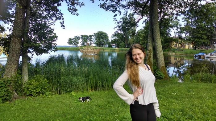 Danuté Scola, a 20-year-old student traveled to Palanga, Lithuania and poses in front of a nearby pond.
