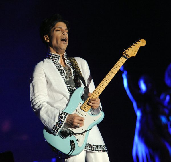 Image of Prince playing his guitar