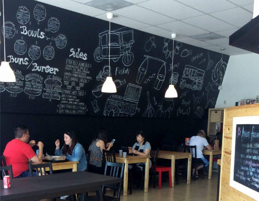 The walls of Oi are covered with chalk drawings of the menu options and various doodles. (Genna Gold/The Sundial)