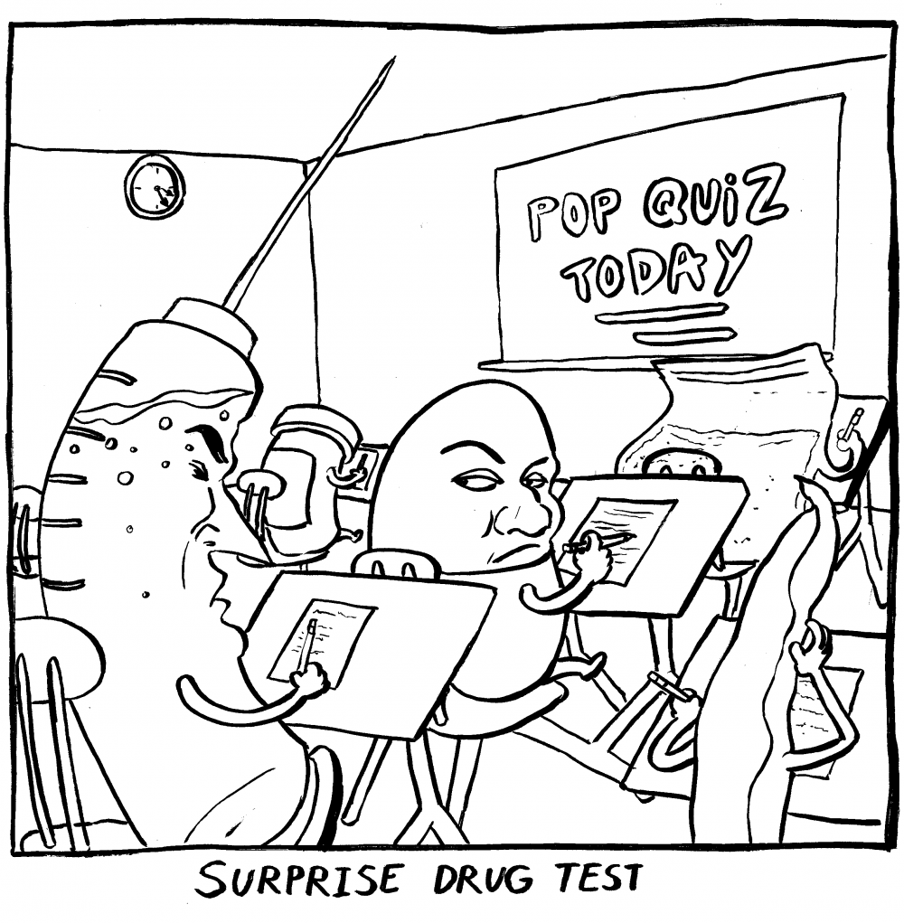 Comic+shows+drugs+taking+tests
