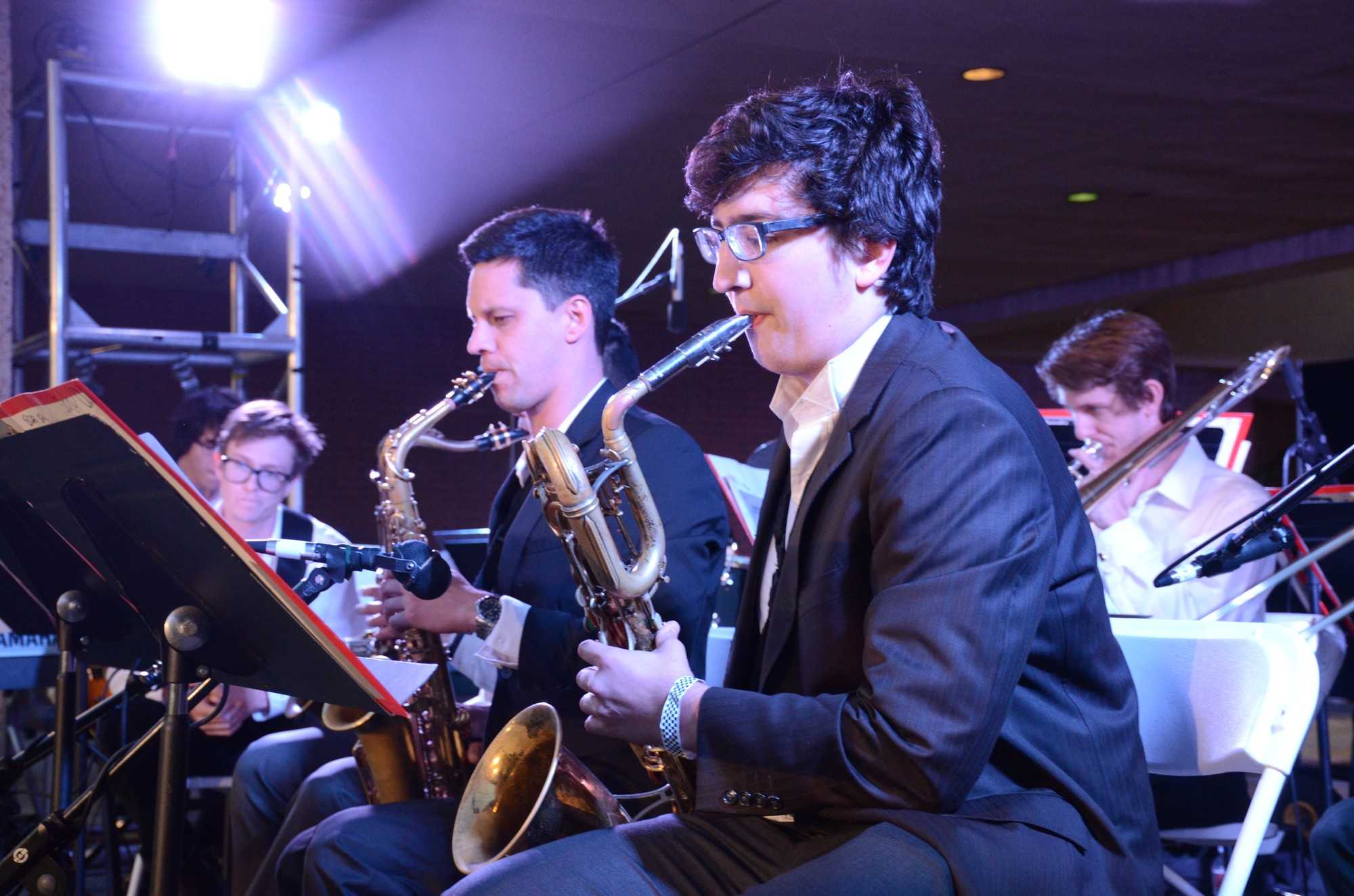 Members of the CSUN Jazz Band perform for the crowd during the College of Humanities and College of Health and Human Development commencement ceremony on May 23. Photo credit: Erik Luna