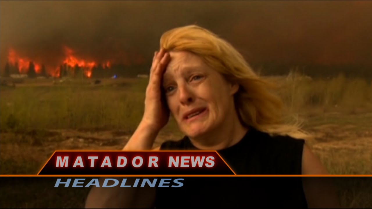 Matador News still shows a fire on the countryside and a woman crying