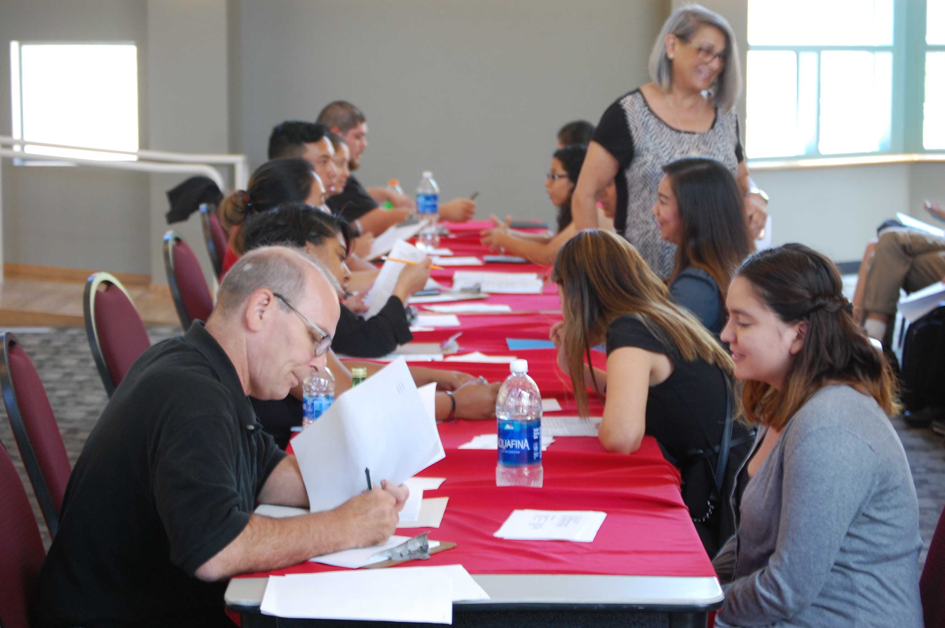 The panel of Vendors interviewing students for available job openings at the CSUN dining job fair.  (Josue Aguilar/The Sundial)