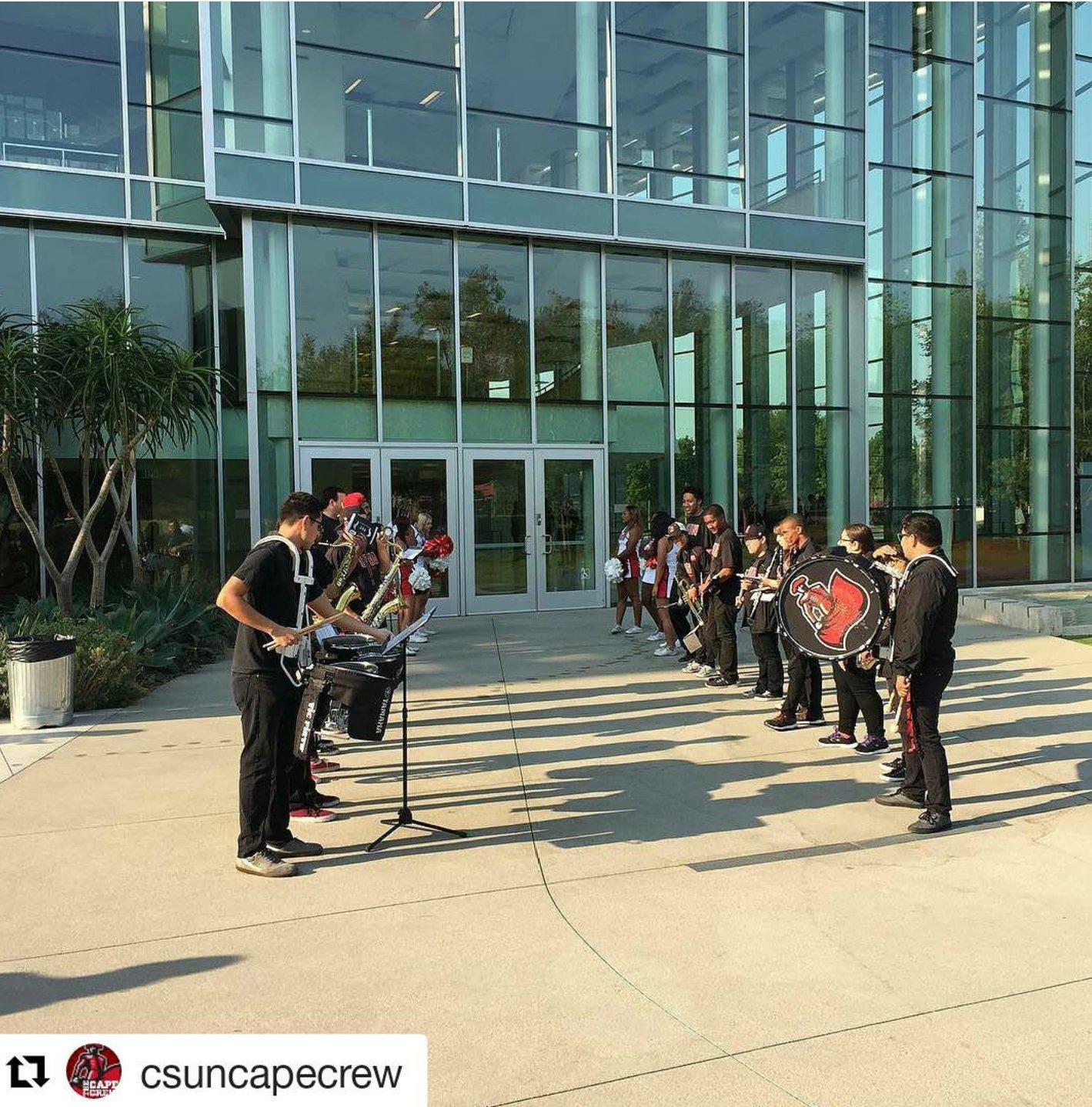 Matador band is lined up outside of VPAC