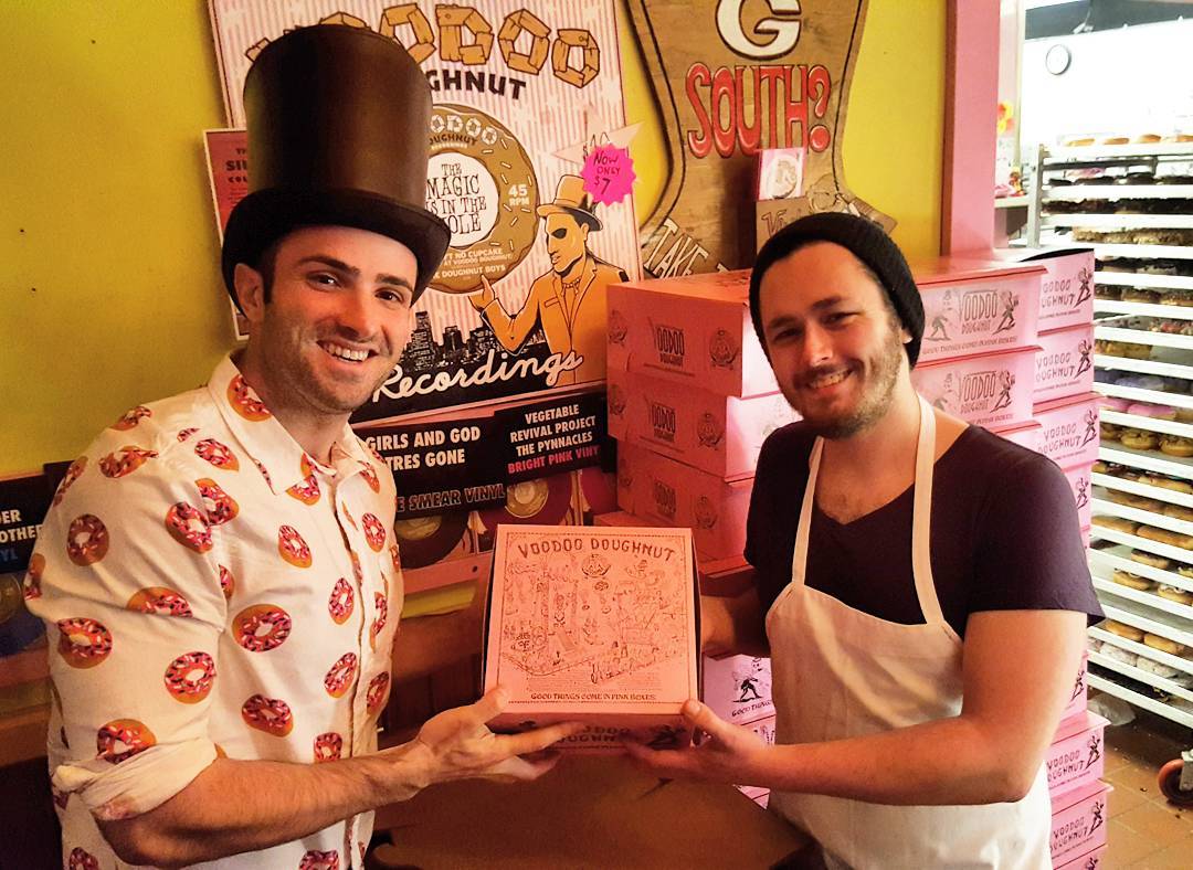 Ilya at Voodoo Doughnuts with one of the shop's employees. Photo Courtesy of Ilya Albert.