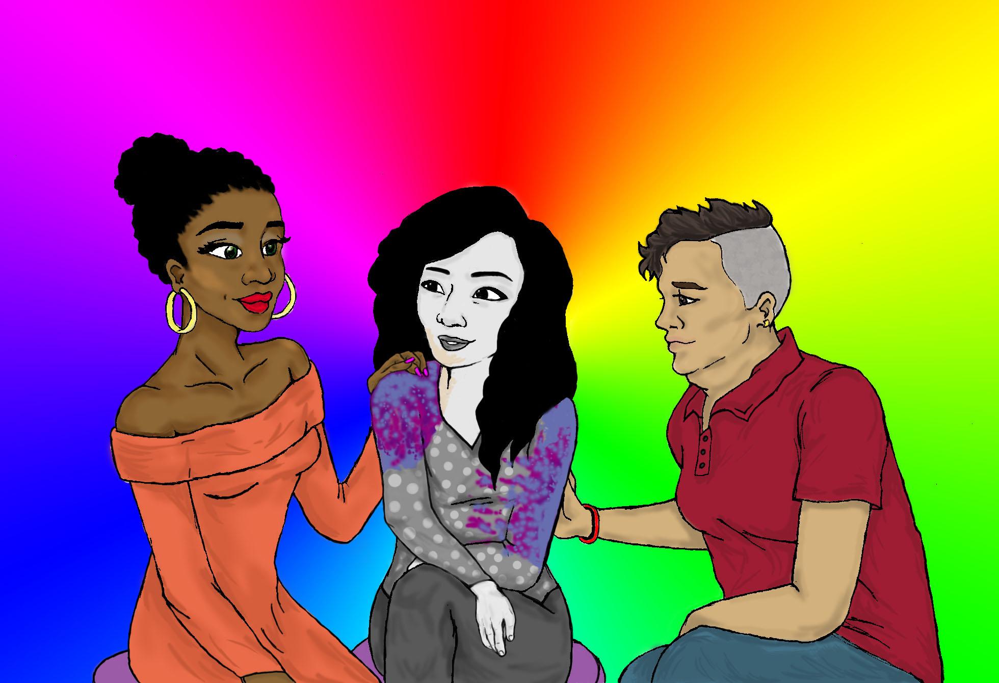 Illustration of three people sitting together