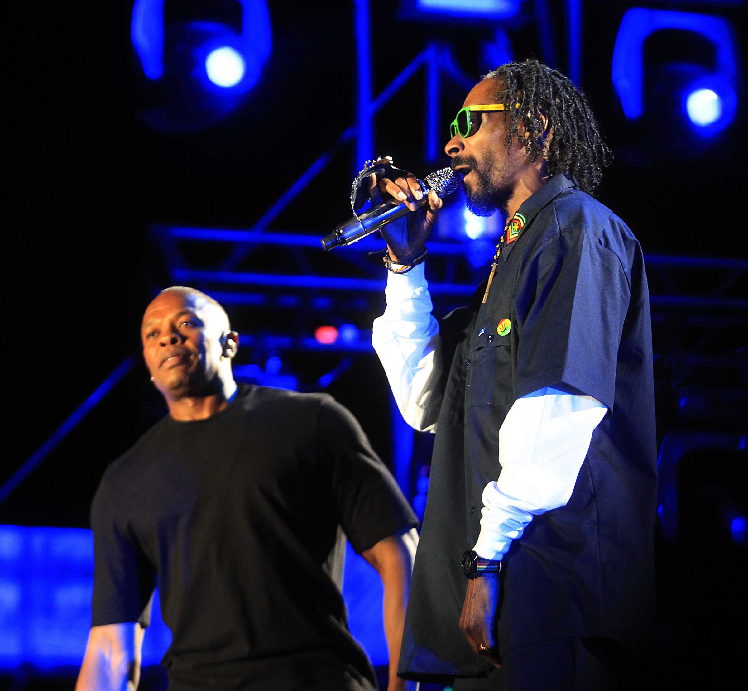 Snoop Dogg and Dr. Dre pictured performing at coachella