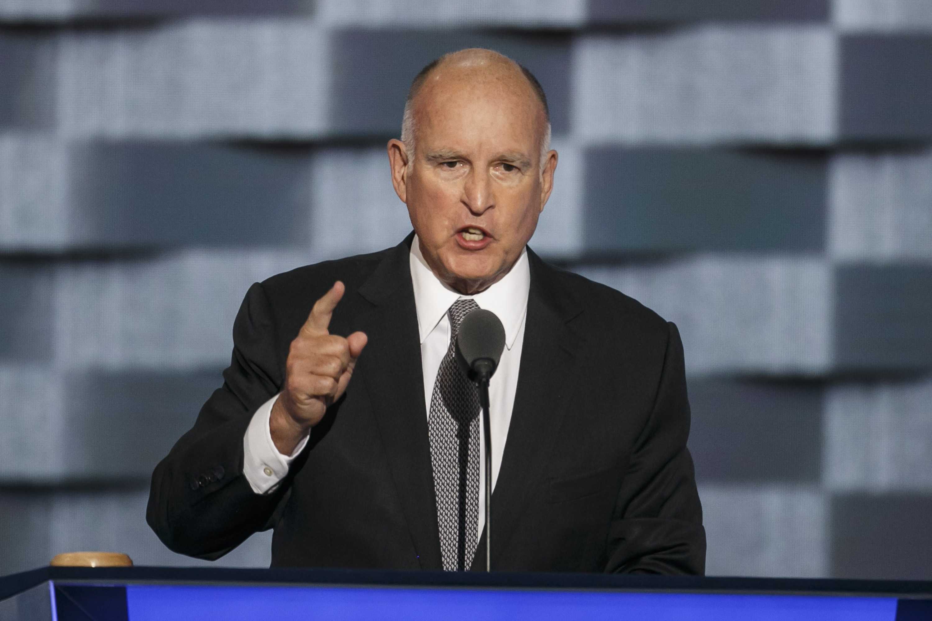 California Governor Jerry Brown speaks at the 2016 Democratic National Convention on July 27, 2016 in Philadelphia, Pa. (Marcus Yam/Los Angeles Times/TNS/MCT)
