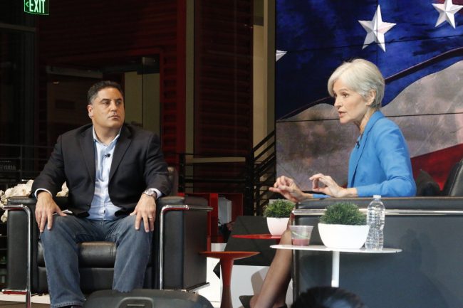 Presidential Candidate, Jill Stein(right) addreses the audience in an interview conducted by Cenk Uygur (left) for TYT at the YouTube Space LA on Friday Oct. 21 around 3pm.