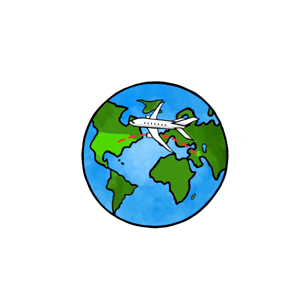 Illustration shows plane crossing the globe